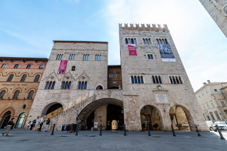 todi, italy june 11 2021: piazza del popolo civic museum in the center of todiのeditorial素材