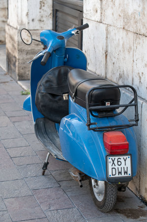 terni, italy june 22 2021: piaggio vespa 50 vintage in mixed blue colorのeditorial素材
