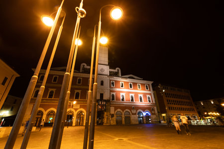 terni, italy june 30 2021: cathedral of terni seen at night illuminated by street lampsのeditorial素材