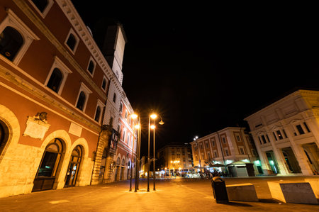 terni, italy june 30 2021: cathedral of terni seen at night illuminated by street lampsのeditorial素材