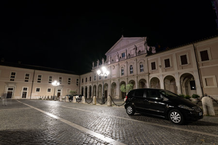 terni, italy june 30 2021: cathedral of terni seen at night illuminated by street lampsのeditorial素材