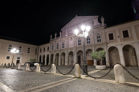 terni, italy june 30 2021: cathedral of terni seen at night illuminated by street lampsのeditorial素材