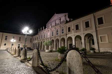 terni, italy june 30 2021: cathedral of terni seen at night illuminated by street lampsのeditorial素材