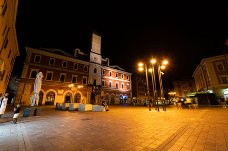 terni, italy june 30 2021: cathedral of terni seen at night illuminated by street lampsのeditorial素材