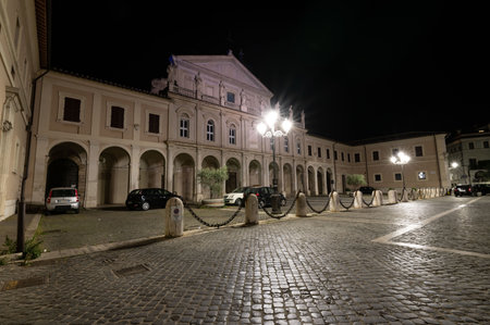 terni, italy june 30 2021: cathedral of terni seen at night illuminated by street lampsのeditorial素材
