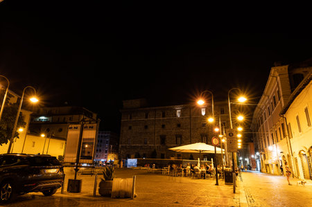 terni, italy june 30 2021: Terni Piazza Europa is view of the town at night in Terniのeditorial素材