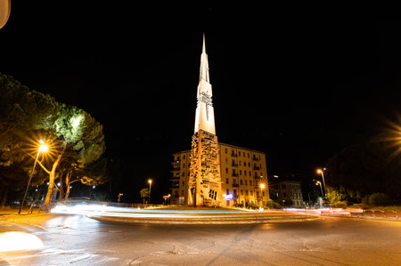 terni, italy june 30 2021: Terni rotunda with the monument of Arnaldo pomodoro at nightのeditorial素材