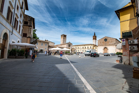 foligno, italy july 03 2021: foligno Roman gate in the city centerのeditorial素材