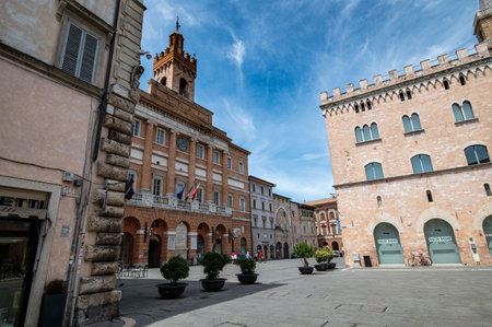 foligno, italy july 03 2021: foligno Roman gate in the city centerのeditorial素材