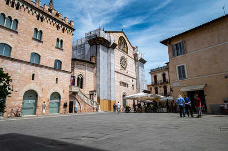 foligno, italy july 03 2021: foligno Roman gate in the city centerのeditorial素材
