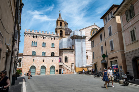 foligno, italy july 03 2021: foligno Roman gate in the city centerのeditorial素材