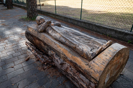 terni, italy july 14 2021: statue of san valentino placed at the roundabout near the church in terniのeditorial素材