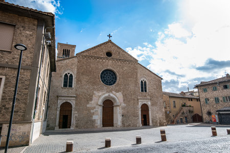 terni, italy july 14 2021: statue of san valentino placed at the roundabout near the church in terniのeditorial素材