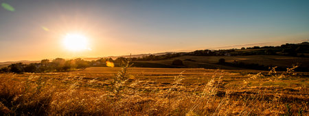 banner created with photos at sunset in the fieldsの写真素材