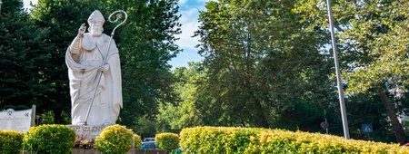banner created with the statue of saint valentine patron of terniの写真素材
