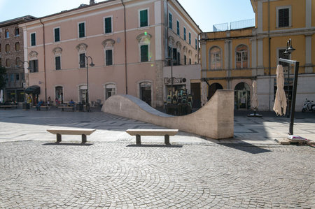 terni,italy july 20 2021:square of children in terni in the city center and the marble whaleのeditorial素材