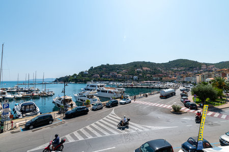 porto santo stefano, italy july 24 2021: Porto Santo Stefano landscape seen from the portのeditorial素材