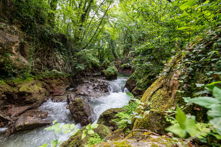 bleck river after waterfall of marble in terniの写真素材