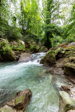 bleck river after waterfall of marble in terniの写真素材