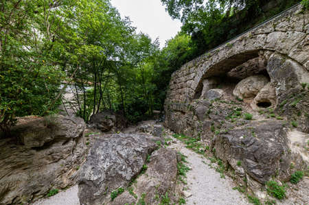 bleck river after waterfall of marble in terniの写真素材
