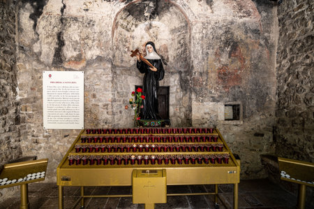 rocca porena, italy july 30 2021: statue of saint Rita in the sanctuary in rocca porenaのeditorial素材