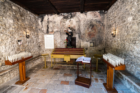 rocca porena, italy july 30 2021: statue of saint Rita in the sanctuary in rocca porenaのeditorial素材