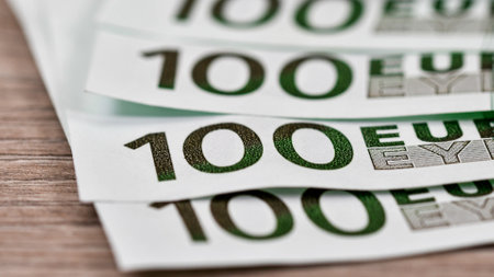 detail of a 100 euro banknote of the european communityの写真素材