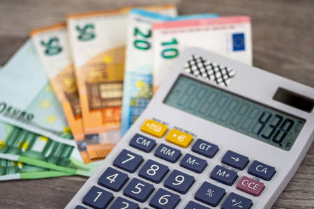 detail of the 50 euro banknote on a wooden surfaceの写真素材