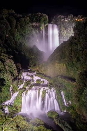waterfall of marmore by night open in the summer seasonの写真素材