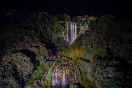 waterfall of marmore by night opening in summerの写真素材