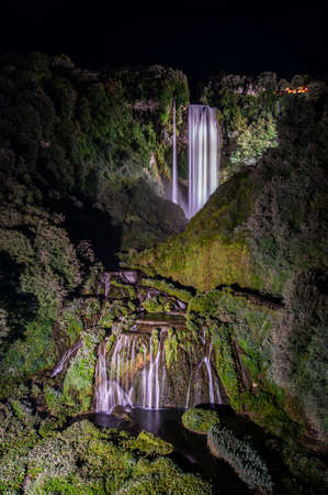 waterfall of marmore by night opening in summerの写真素材