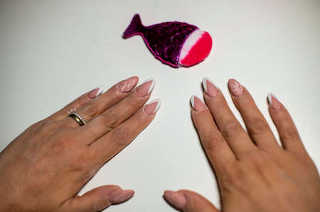 nail reconstruction with monophasic gel and file and burの写真素材