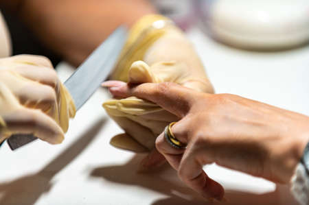 nail reconstruction with monophasic gel and file and burの写真素材