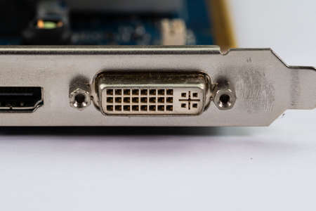vgi rear ports of a pc on white planeの写真素材