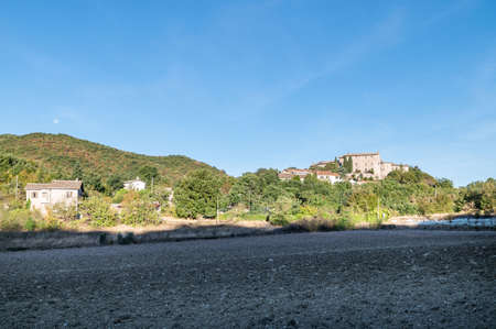 hamlet of macerino its buildings and rustic alleys between squares and alleysの写真素材