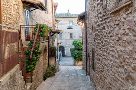 hamlet of macerino its buildings and rustic alleys between squares and alleysの写真素材