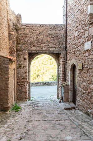 hamlet of macerino its buildings and rustic alleys between squares and alleysの写真素材