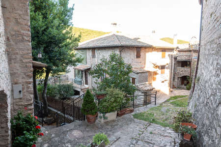 hamlet of macerino its buildings and rustic alleys between squares and alleysの写真素材