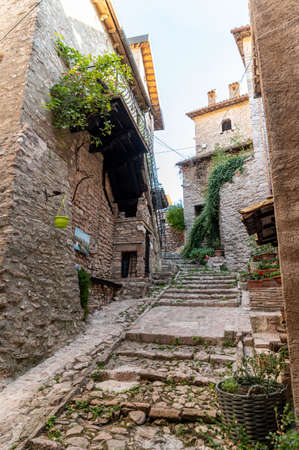 hamlet of macerino its buildings and rustic alleys between squares and alleysの写真素材
