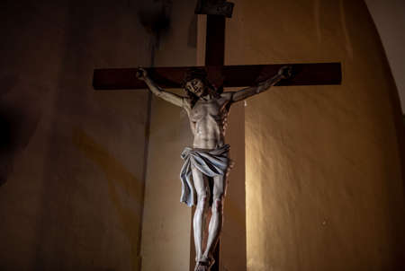 crucifix of jesus in the church of san francesco di terniの写真素材