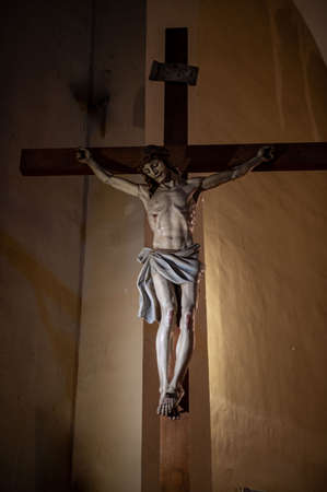 crucifix of jesus in the church of san francesco di terniの写真素材