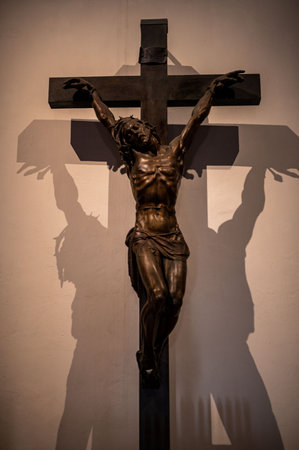 crucifix of jesus in the church of san francesco di terniの写真素材