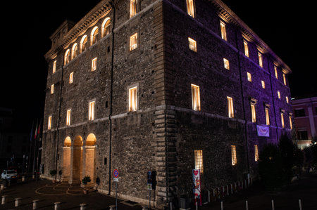 terni, italy october 12 2021: fountain of the town of terni illuminated in pinkのeditorial素材