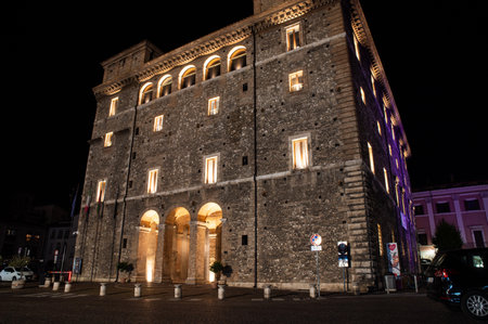 terni, italy october 12 2021: fountain of the town of terni illuminated in pinkのeditorial素材