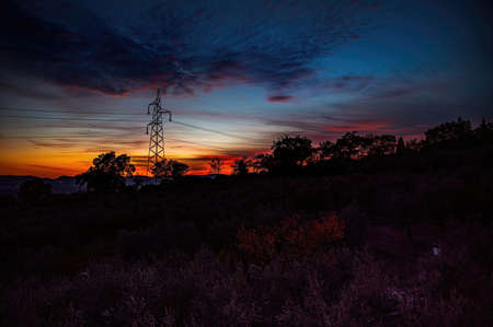 landscape with sunset at night in autumnの写真素材