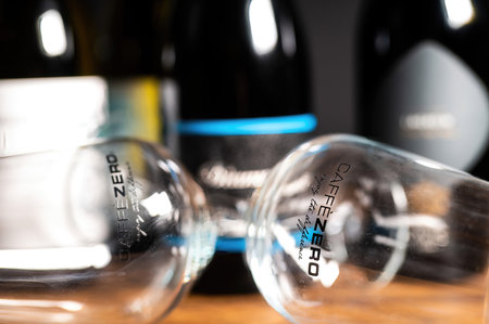 terni.italy october 25 2021:glasses with bottles of proseccoのeditorial素材