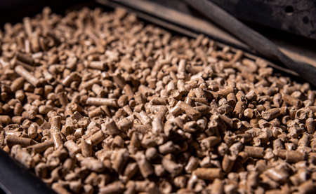 pellets for heating use deposited in the stove compartmentの写真素材