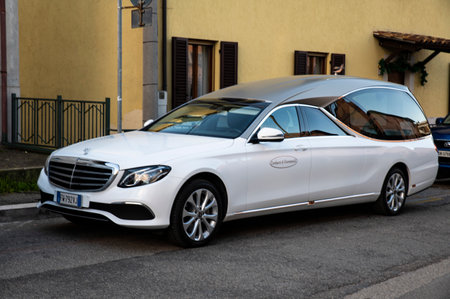 Terni, Italy December 04 2021: funeral home car used to transport the deceasedのeditorial素材
