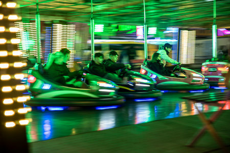 Terni, Italy December 17 2021: panning at luna park for the enjoyment of youngsters and childrenのeditorial素材