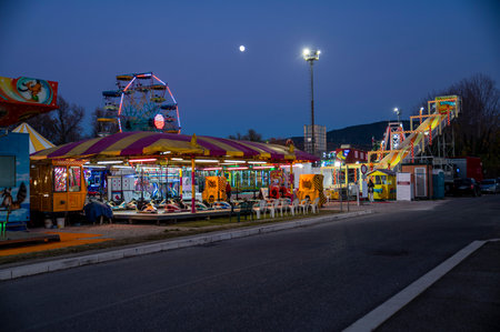 Terni, Italy December 17 2021: panning at luna park for the enjoyment of youngsters and childrenのeditorial素材